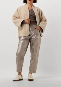 DAMES SUMMUM bronzen pantalon loose tapered pants foil coated twill