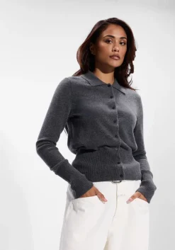 DAMES CLOSED donkergrijze trui cardigan with collar