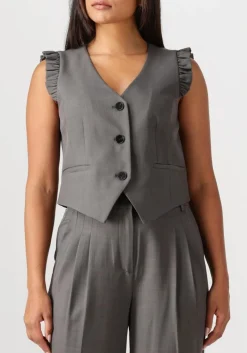 DAMES CO'COUTURE donkergrijze gilet liane frill tailor vest