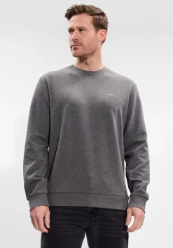 Heren WOOLRICH donkergrijze trui logo interlock crewneck