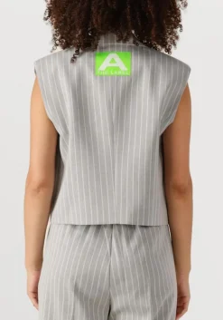 DAMES ALIX THE LABEL lichtgrijze gilet ladies woven pinstripe waistcoat
