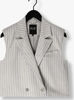 DAMES ALIX THE LABEL lichtgrijze gilet ladies woven pinstripe waistcoat