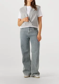 DAMES ALIX THE LABEL lichtgrijze gilet ladies woven pinstripe waistcoat