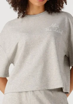 DAMES ALIX THE LABEL lichtgrijze t-shirt ladies knitted sweat t-shirt