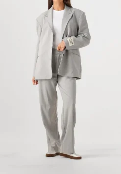 DAMES ALIX THE LABEL lichtgrijze pantalon ladies woven foil stripe pants