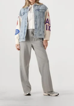 DAMES ALIX THE LABEL lichtgrijze pantalon ladies woven foil stripe pants