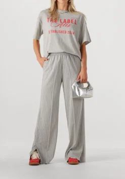 DAMES ALIX THE LABEL lichtgrijze wijde broek ladies woven pinstripe pants