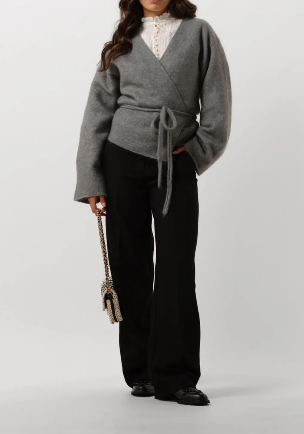 DAMES SECOND FEMALE lichtgrijze vest brook knit wrap cardigan