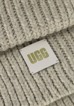 DAMES UGG lichtgrijze muts chunky rib beanie knit pom set
