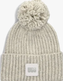 DAMES UGG lichtgrijze muts chunky rib knit beanie w pom